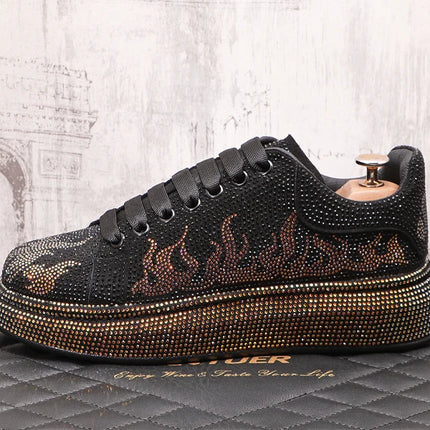 New Style Luxury Men's High Hip-hop Casual Shoes Men Black Fashion Rivets Shoes Italy Fashion Leisure Driving Loafers