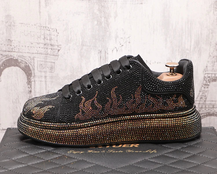 New Style Luxury Men's High Hip-hop Casual Shoes Men Black Fashion Rivets Shoes Italy Fashion Leisure Driving Loafers