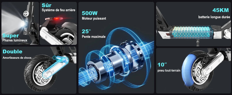 Scooter elettrici TODIMART G2, batteria 48 V 10,4 Ah, motore 500 W, pneumatici fuoristrada da 10 pollici, portata 40-45 km platinumshop