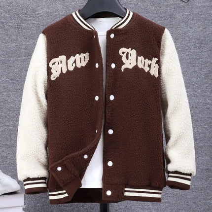 Boys' embroidered baseball uniform with letters on the outer tower is suitable for wearing in autumn and winter seasons