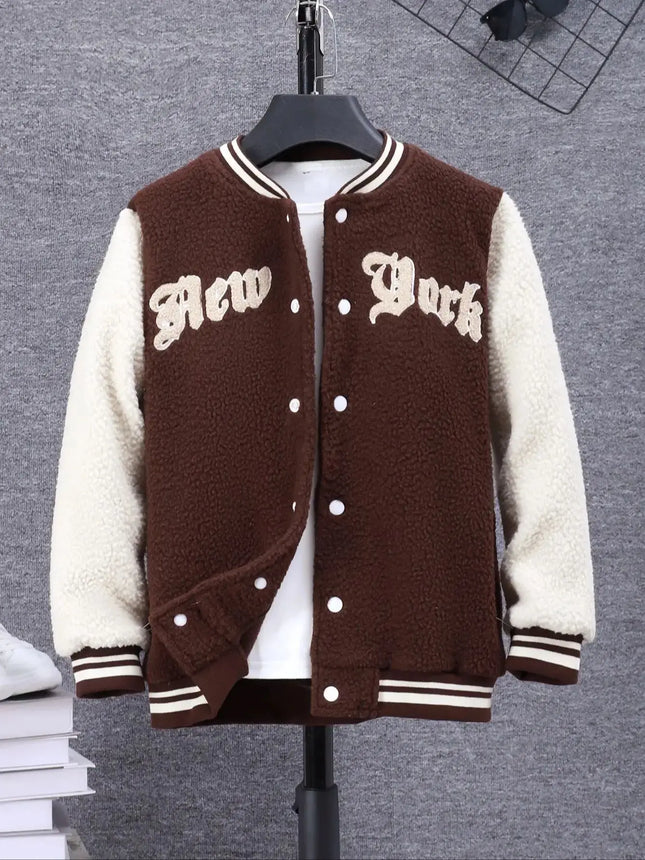 Boys' embroidered baseball uniform with letters on the outer tower is suitable for wearing in autumn and winter seasons