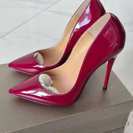 Taglie 48 Scarpe da donna stile classico in vernice con punta a punta Slip On 12 cm Scarpe con tacco alto da donna eleganti Décolleté a spillo semplici Nero Rosso Bianco
