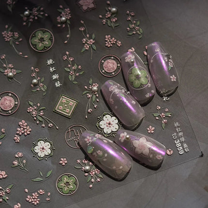 5D Kawaii Lily Nail Art Stickers 1pcs Japanese Pink White Flower With Diamond Self Adhesive Nail Decorations Slider Decals DIY