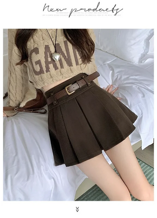 Autumn and Winter 2025 New High-waisted A-line Skirt College Style Sweet Versatile Woolen Pleated Skirt PlatiNum