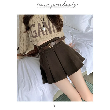 Autumn and Winter 2025 New High-waisted A-line Skirt College Style Sweet Versatile Woolen Pleated Skirt PlatiNum