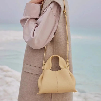 Borsa a Tracolla Cloud Dumpling da Donna, Borsa a Spalla Minimalista di Lusso in Vera Pelle Composita di Vacchetta, Piccola Dimensione