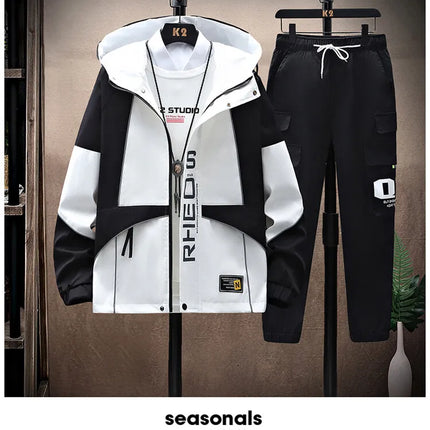 Men's Sets Sportswear Suit Hooded Colorblock Casual patchwork Hooded Jacket + Pants Suit Men's 2-piece Jogger Sweatshirt