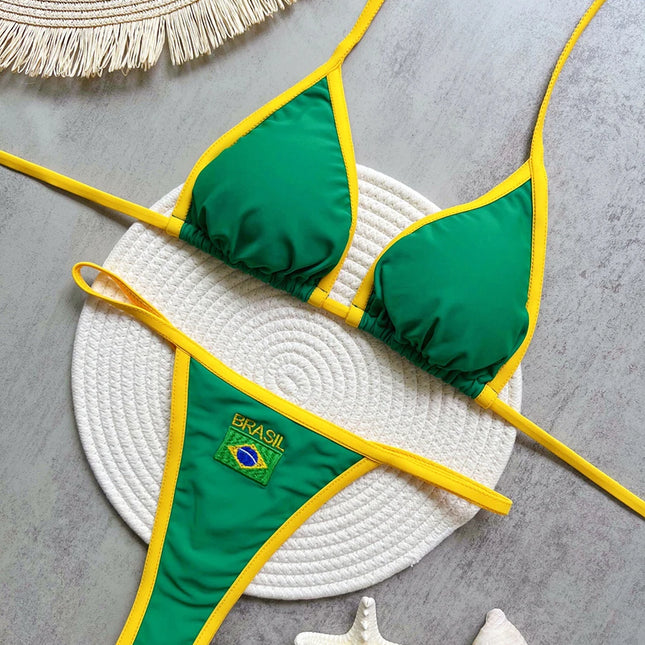 New 2026 Women's Bikini with Split Print, Fashion G-string Push-up Swimsuit for Beach Vacations, Thong Beachwear