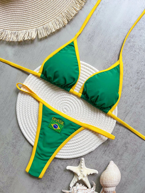 Nuovo Bikini Donna 2026 con Stampa Divisa, Costume da Bagno Moda G-string Push-up per Vacanze al Mare, Abbigliamento da Spiaggia Thong