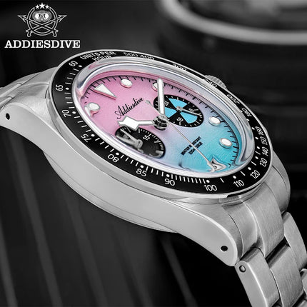ADDIESDIVE Luxury Men's Quartz Watch AD2559 Ceramic Bezel Bubble Mirror Glass VK64 Chronograph Watches New Calendar Wristwatch