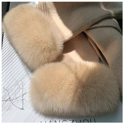 2024 New Oversize Ladies Outerwear Real Fur Coat Winter Jacket Women Natural Fox Fur Collar Cuffs Hood Cashmere Wool Woolen