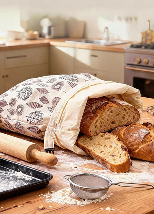 Borsa per Pane in Cotone Riutilizzabile con Chiusura a Fibbia, 2 Pezzi, 43x33cm, Tessuto Traspirante per Cucina e Viaggi
