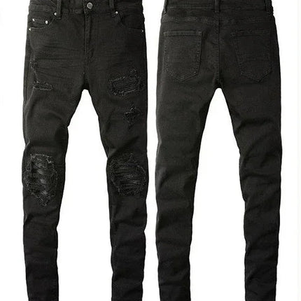 Skinny Hole Jeans for Men Vintage Pencil Pants Straight Ankle Length Trousers Washed Distressed Denims 2024 Autumn Streetwear PlatiNum