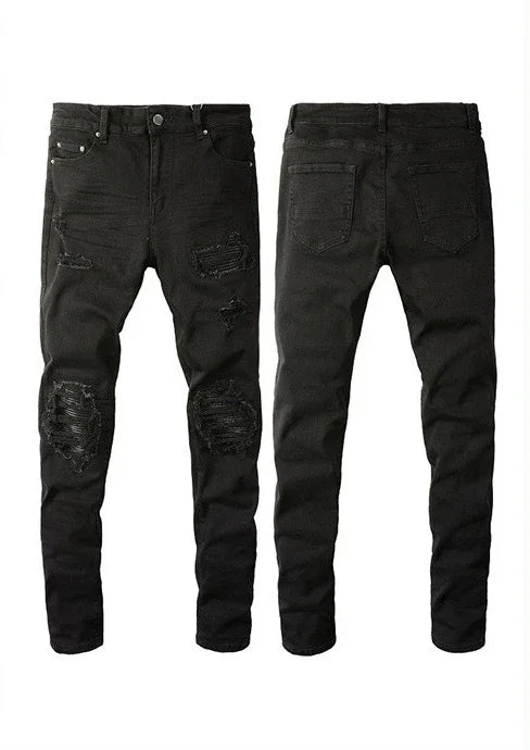 Skinny Hole Jeans for Men Vintage Pencil Pants Straight Ankle Length Trousers Washed Distressed Denims 2024 Autumn Streetwear PlatiNum