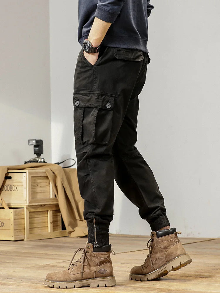 2023 New Multi-Pockets Spring Summer Cargo Pants Men Streetwear Zipper Leg Skinny Work Joggers Cotton Casual Tactical Trousers
