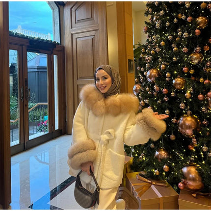 Cotton Lined Furry Fur Collar Belts Jacket Women Fashion Long Sleeve Thicken Warm Female Coat 2025 Winter Street Casual Outwear