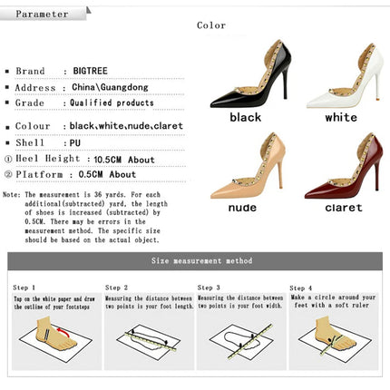 BIGTREE Scarpe Rivetto Design Donna Décolleté in pelle verniciata Tacchi alti 10.5 CM Stiletto Scarpe da festa sexy Tacchi da donna Taglia grande 43