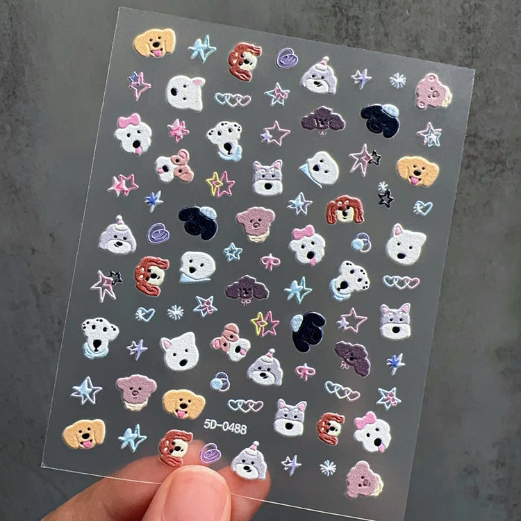1Pcs 5D Lovely Dog/Cat Nail Art Stickers Cartoon Puppy Kitten Pet Animal Adhesive Nail Decals Y2K Manicure Decorations Sliders &
