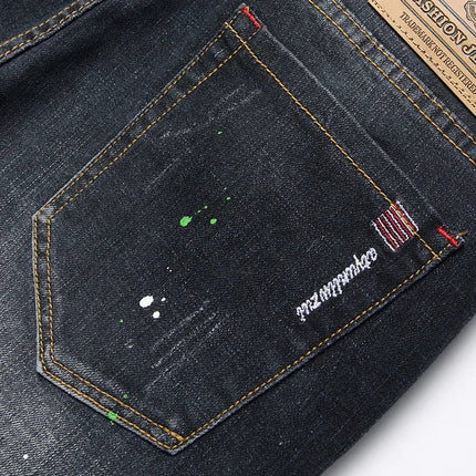 Fashion New Slim Stretch Ripped Jeans Men's Streetwear Paint Spots Denim Pants Hip Hop Punk Personality Hole Male Trousers PlatiNum