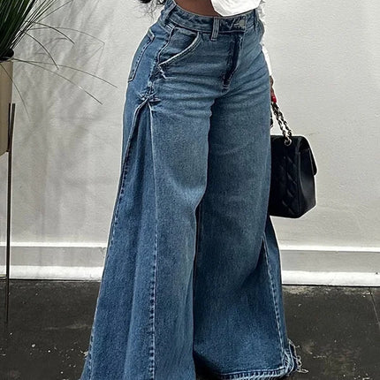 Pantaloni jeans svasati a gamba larga larghi alla moda casual impiombati da donna di nuova moda europea americana Pantaloni jeans streetwear femminili