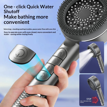 Soffione doccia autopulente a 4 modalità con spazzola in silicone, arresto acqua con un tasto, massaggio ad alta pressione, soffione in ABS con filtro