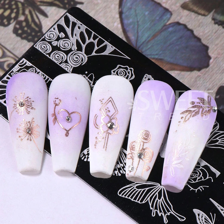 3pcs Bow Tie Nail Stamping Plates Butterfly Design Floral Flower Leaf  Nail Art Stamp Stencil Printing Template Manicure Tools