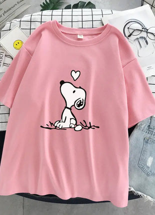 Nuova T-shirt 2026 Snoopy Cartoon Anime da Donna, Maglietta Estiva a Maniche Corte in Cotone Bianco, Top Moda per Coppie