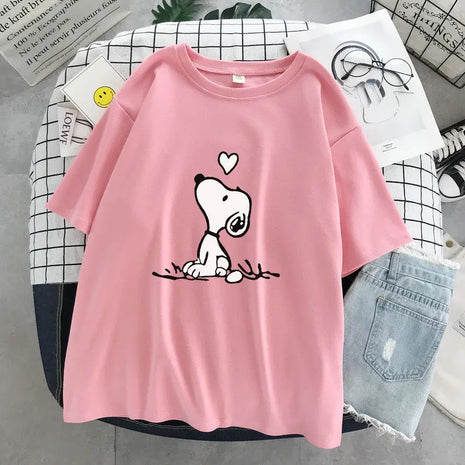 Nuova T-shirt 2026 Snoopy Cartoon Anime da Donna, Maglietta Estiva a Maniche Corte in Cotone Bianco, Top Moda per Coppie