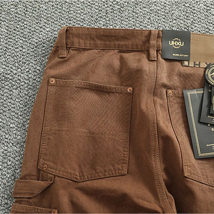 2025 Spring and Autumn New American Retro Heavyweight Patchwork Cargo Pants Men's Fashion Multi-pocket Casual Loose Trousers