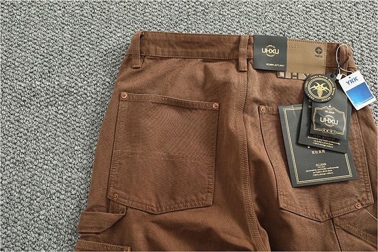 2025 Spring and Autumn New American Retro Heavyweight Patchwork Cargo Pants Men's Fashion Multi-pocket Casual Loose Trousers