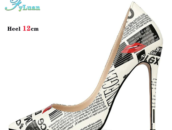 Nuovo 8CM 10CM 12cm Scarpe da festa da donna a punta Graffiti Tacchi ultra alti Spettacoli di moda Scarpe da principessa Donna Stiletto Taglia 34-44