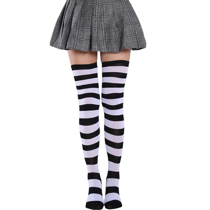 Moda ragazze carine coscia alta nero bianco a righe sopra il ginocchio calzini lunghi scaldamuscoli Lolita calze gotiche per donne sexy