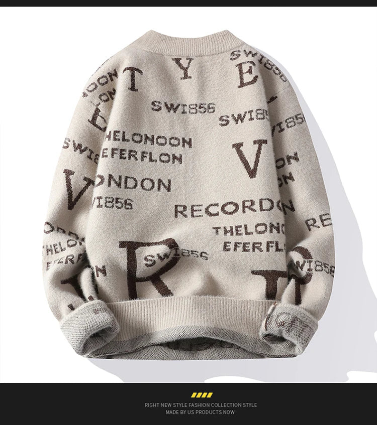Fashion Letter Sweater For Mens Pullover O-Neck Slim Fit Jumpers Knitwear Warm Winter Korean Style Casual Mens Clothes