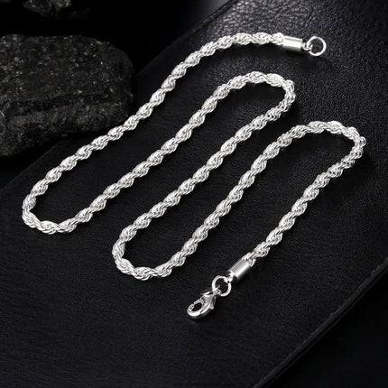 925 Sterling Silver 2/3/4MM 16-24 Inches Rope Chain Necklace For Men Women Fashion Punk Wedding Party Gifts Jewelry Charm PlatiNum