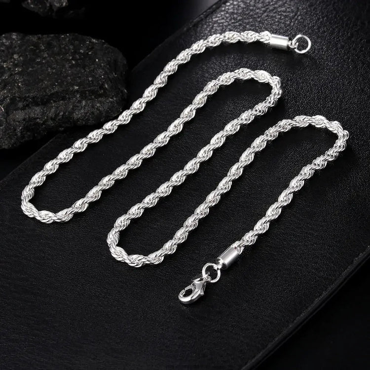 925 Sterling Silver 2/3/4MM 16-24 Inches Rope Chain Necklace For Men Women Fashion Punk Wedding Party Gifts Jewelry Charm PlatiNum