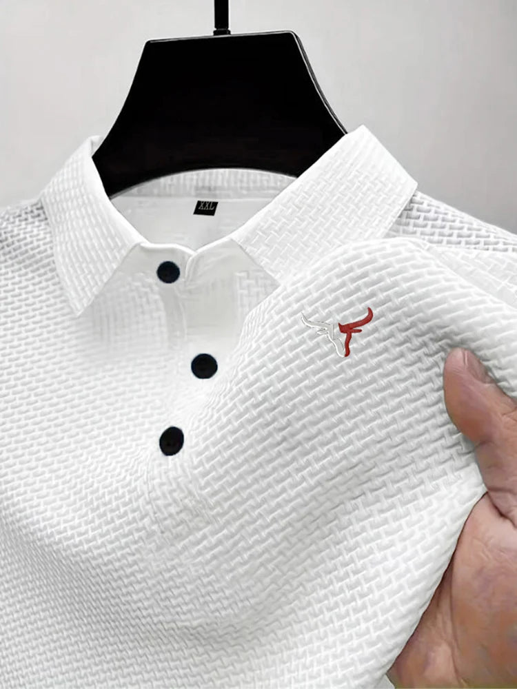T-shirt estiva a maniche corte da uomo con risvolto in seta ghiacciata, top da uomo