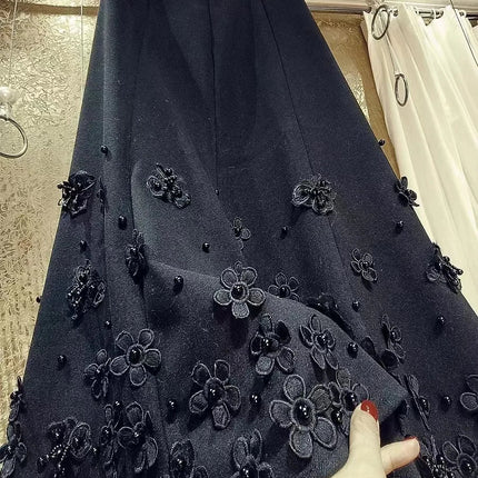 Luxury Style Beaded Woolen Trumpet Faldas 2025 Winter Autumn Thickend Warm Skirt High Waist Mid-length Skirt For Women Clothes PlatiNum