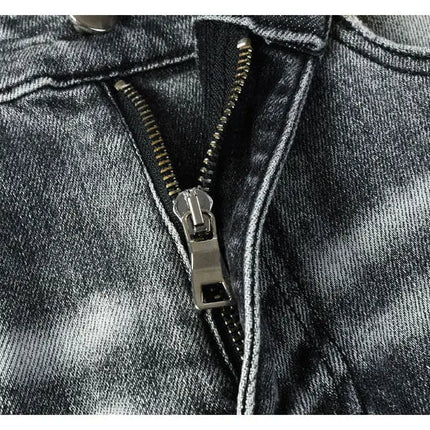 Street Designer Fashion Men Jeans Retro Gray Stretch Skinny Fit Patched Ripped Jeans Men Brand Hip Hop Y2K Denim Pants Hombre PlatiNum