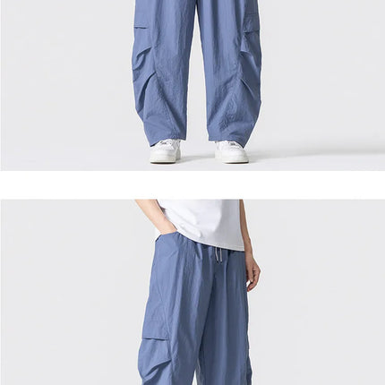 Pantaloni estivi da uomo Haori Harajuku Pantaloni a gamba larga con elastico in vita Pantaloni comodi da uomo oversize per sport all'aria aperta Pantaloni da jogging Streetwear
