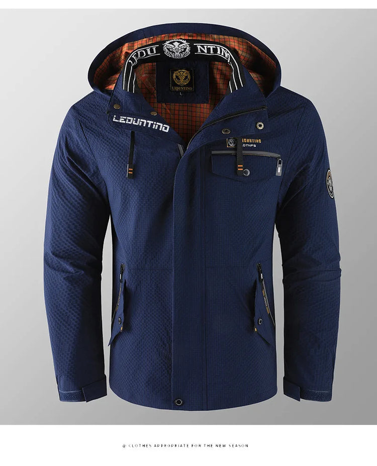 New Men's Trend Fashion Casual Windproof Waterproof Soft Shell Warm Coat Outdoor Sports Jogging Multi-Function Hooded Jacket