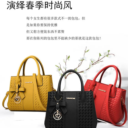 Bow Metal Pendant Top Handle Satchel Crossbody Bag, PU Leather Textured Bag Purse, Classic Versatile Fashion Shoulder Bag PlatiNum