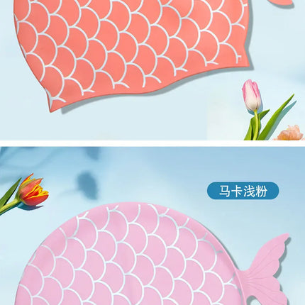 Cuffia da nuoto per bambini Cuffia da nuoto allargata in silicone impermeabile a squame di pesce carino per accessori da nuoto per ragazze dei ragazzi