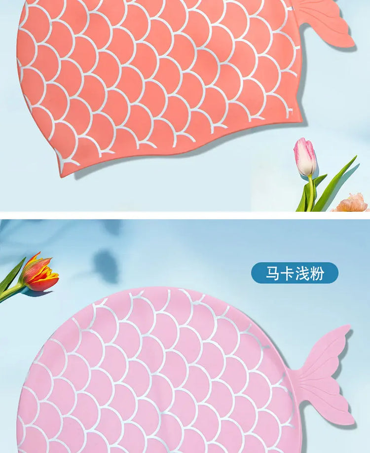 Cuffia da nuoto per bambini Cuffia da nuoto allargata in silicone impermeabile a squame di pesce carino per accessori da nuoto per ragazze dei ragazzi