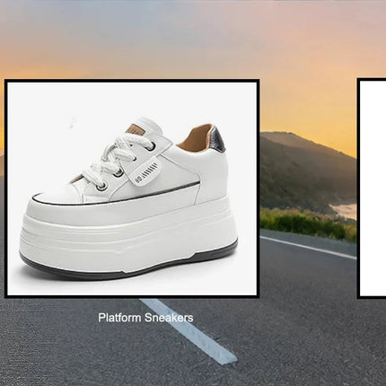Fujin 9cm 3 inch comfortable platform sneakers for women Genuine Leather Women Vulcanized Shoes Platform High Heels Casual Shoes PlatiNum