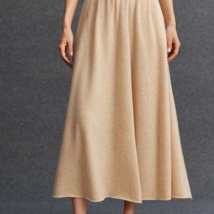 New Women's 100% Pure Cashmere Knitted Full Skirt Autumn Winter High Waisted Mid-calf Ankle-Length Soild Dress Versatile Elegant PlatiNum