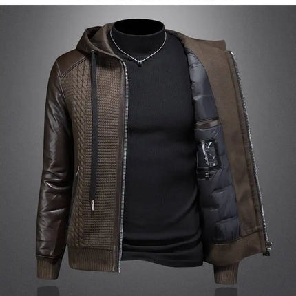 Winter Jackets Mens Duck Down Jacket Men 2025 Autumn Men's Knitted Spliced Leather Jacket Hooded Down Jacket Coat Kurtka Zimowa