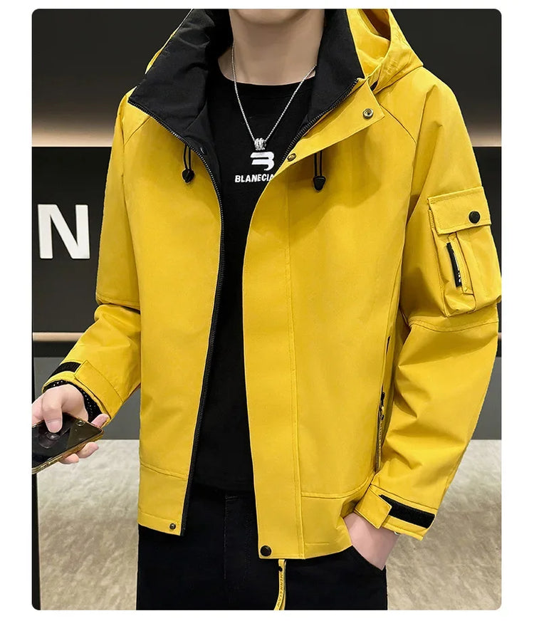 New Men's Fashion Casual Jackets Hooded Solid Zipper Pockets Camping Jackets Spring Autumn Brand Male Outdoor Sport Windbreaker