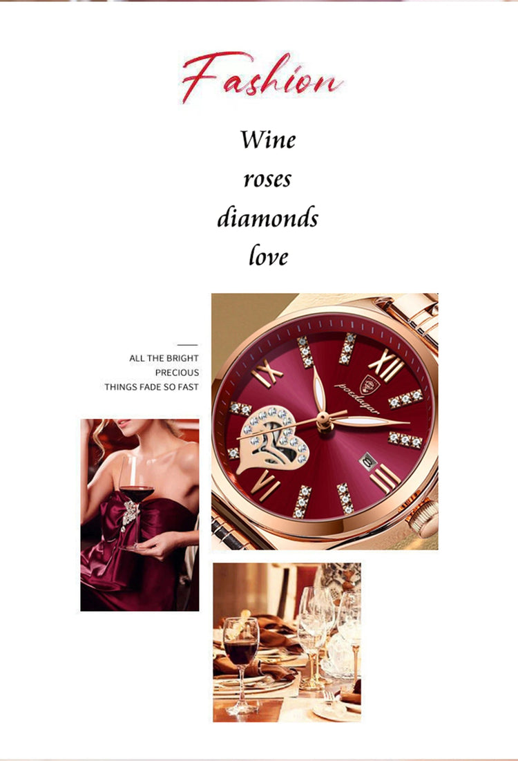 POEDAGAR Orologi di lusso da donna Orologio da donna impermeabile con data luminosa in acciaio inossidabile Orologio da polso da donna al quarzo alla moda elegante platinumshop