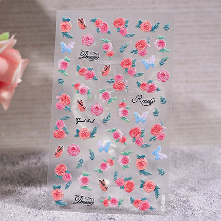 1Pcs 5D Jelly White Lily Red Strawberry Nail Art Sticker Peony Rose Camellia Embossed Nails Decals Delicate Nail Art Decorations