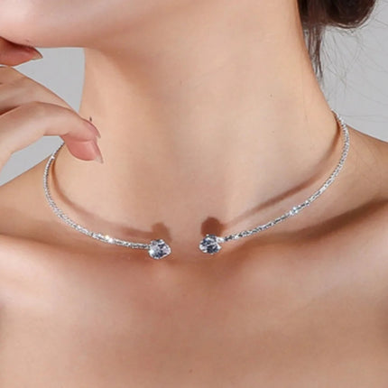925 Sterling Silver Rhinestone Heart Collar Choker Necklace for Women Simple Open Collar Necklace Torques Jewelry Accessories PlatiNum